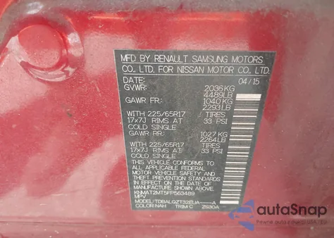 2015 Nissan Rogue Sv from USA, damaged, VIN KNMAT2MT5FP563489